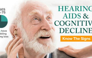 Hearing Aids and Cognitive Decline. Image of elderly man with beard holding hand up to ear with a hearing aid.