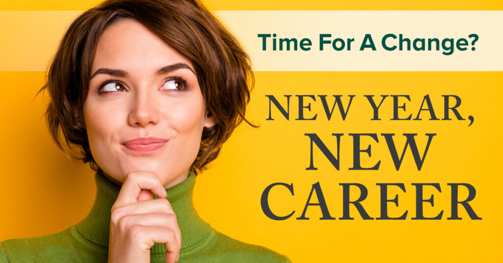 Time for A Change? Exploring Opportunities in Professional Caregiving. Middle Age, women with short hair, green sweater and her finger on her chin thinking