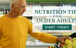 Older man grocery shopping and picking out fruit.