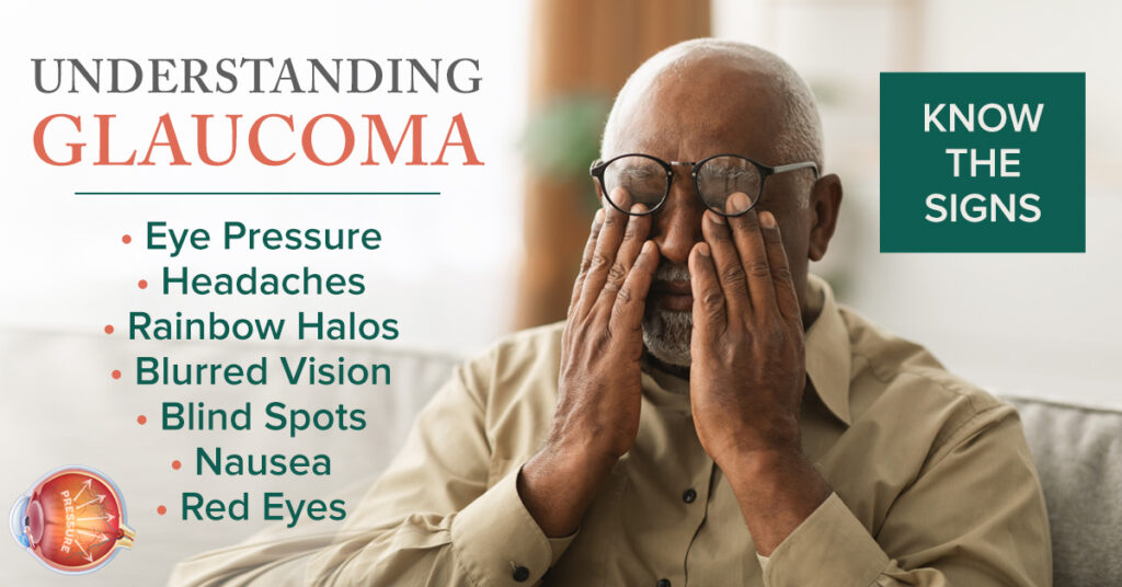Senior man with glasses covering eyes with hands indicating potential glaucoma symptoms