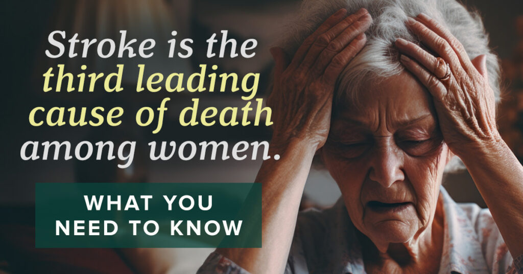 Illustration depicting a woman holding her head, symbolizing awareness and prevention of stroke in women