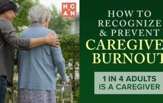 A compassionate caregiver gently supports an elderly individual using a walker in an outdoor setting, symbolizing the emotional and physical challenges of caregiving. The image highlights the importance of recognizing and preventing caregiver burnout through empathy and support.