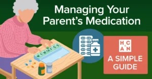 Elderly woman organizing her weekly pill organizer to manage medications