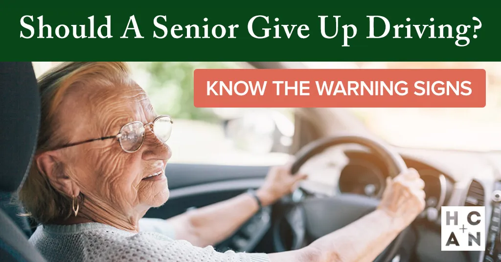 Older woman driving a car in a senior driving safety graphic about warning signs for aging parents